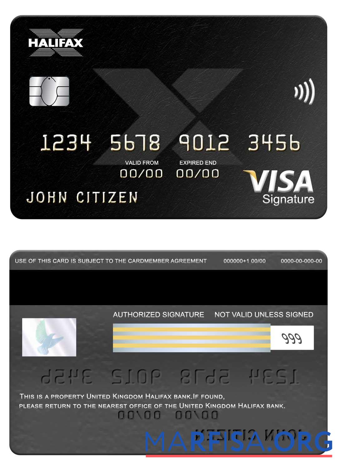 Printable United Kingdom Halifax bank visa signature card template